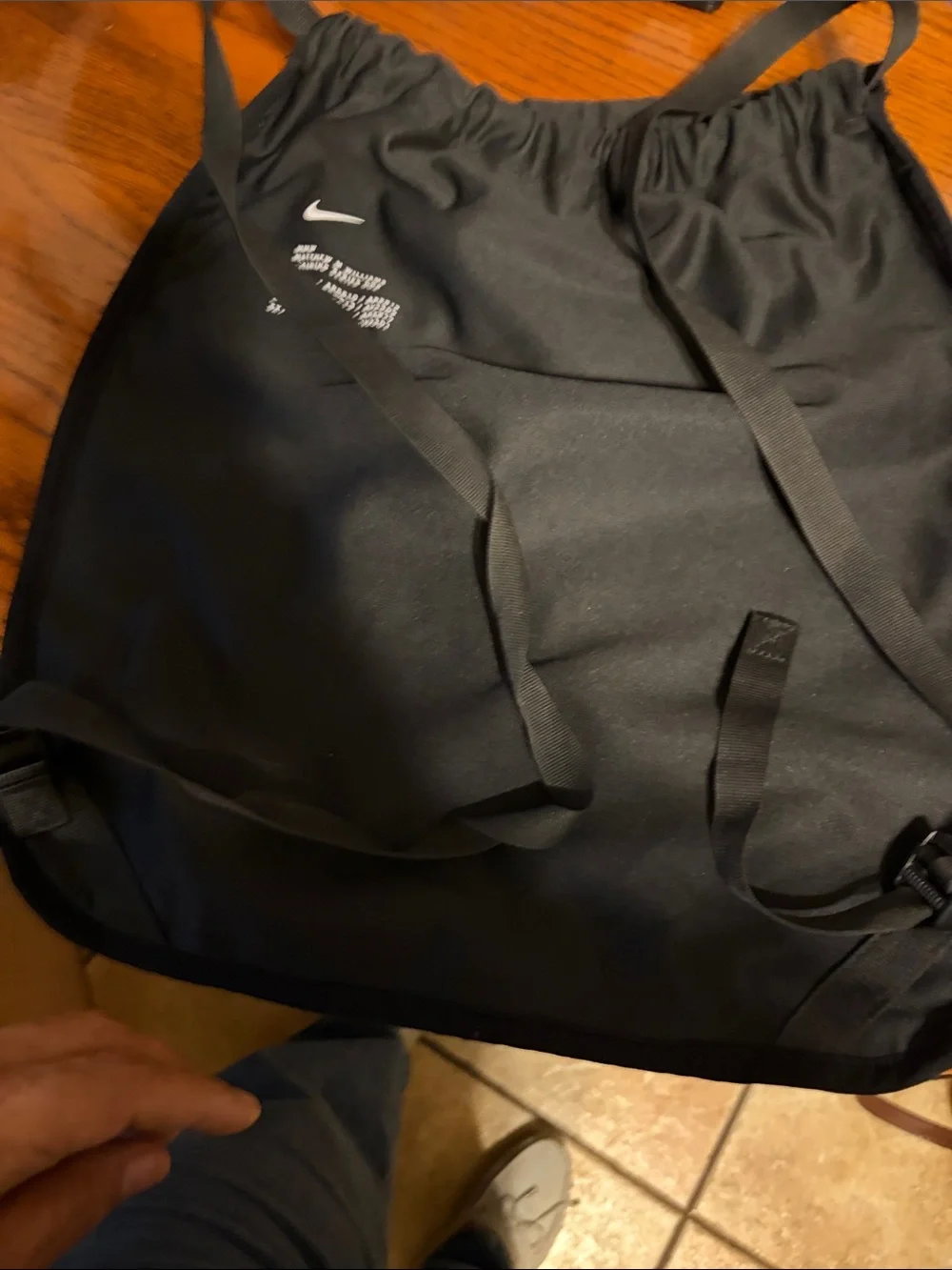 Nike Black MMV Drawstring Backpack with White Swoosh